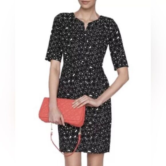 NEW L.K. Bennett 10 Chene Cog Printed Sheath Dress Black White - Picture 1 of 10